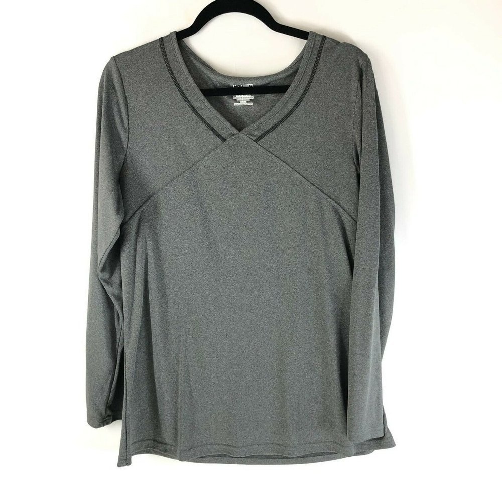 Moheen Womens Top Cool Dri Long Sleeve V Neck Gray Size XL
